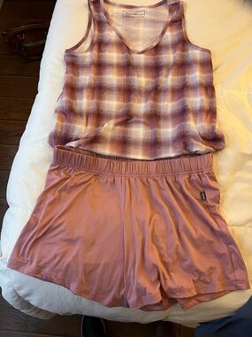 Eddie Bauer Mauve Plaid Tank with Rose Pink Sleep Shorts